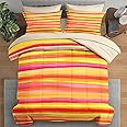 Pamnest Comforter Set Twin Size, Orange Red Yellow 5 Pcs Bedding for Kids and Adults, Pink Rainbow Dye Bed Sheet Sets with Fitted Sheet Pillowcase & Sham for Bedroom Bed Decor