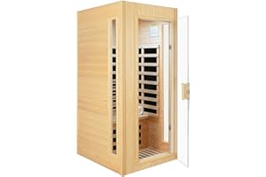 SALUSHEAT Far Infrared Sauna 1 Person Infrared Sauna Room Canadian Hemlock Wooden Sauna for Home, 1300W Low-EMF Indoor Saunas with Control Panel, Bluetooth Speakers, LED Reading Lamp, Tempered Glass Door