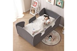 Zumspiel Toddler Floor Bed Frame with Removable Safety Rails and Storage Bag, Kids Bed for Girl and Boys, Standard Crib Size Portable Beds, Safety Upholstered Child Beds, Low to Floor Design
