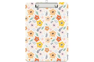 Rimilak Plastic Clipboards with Metal Clip, A4 Letter Size 9 x 12.5 in, Office Decorative for Students Women Men and Kids, Cute Custom Pattern, Orange Flower
