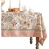 patdrea Designer Pink Linen Table Cloth for Rectangle Table,Vintage Floral with Birds Pattern Decorative Tablcloth,French Table Cover for Kitchen Dining,Thanksgiving,Christmas,55"x71"-Kulom a