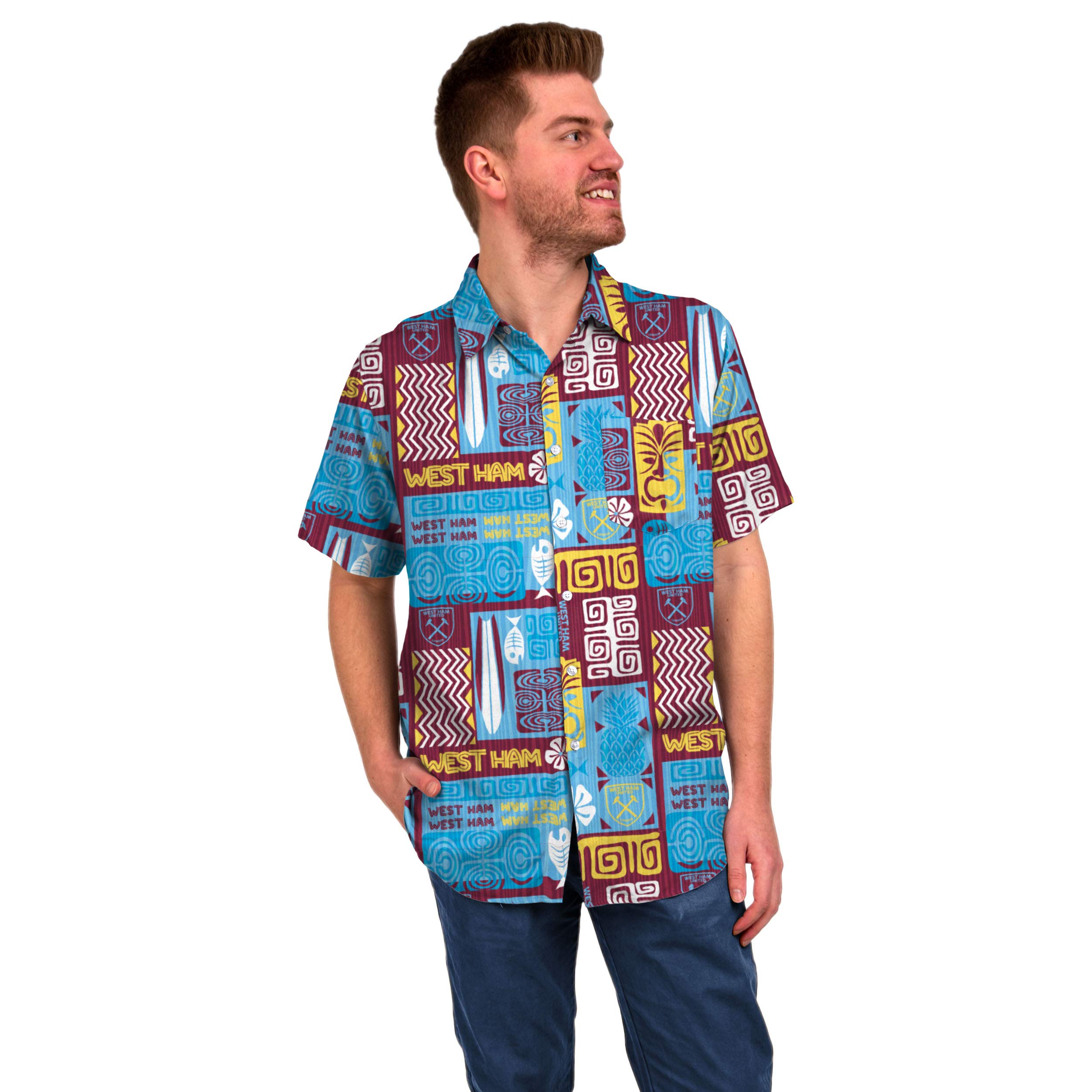 FOCO Official West Ham United FC Men's Football Summer Tiki Shirt (as8, Alpha, x_l, Regular, Regular)