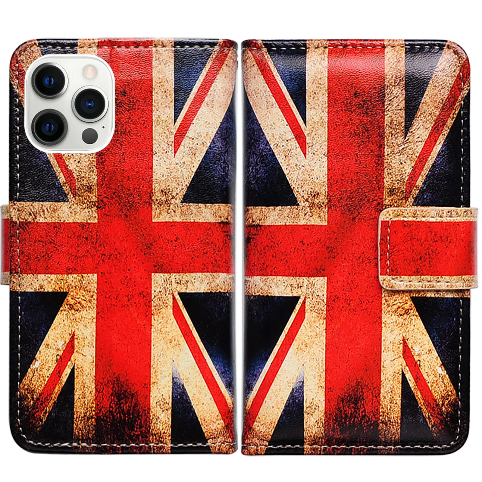 Bcov iPhone 14 Pro Max Case, Retro Union Jack Flag Leather Flip Phone Case Wallet Cover with Card Slot Holder Kickstand For iPhone 14 Pro Max