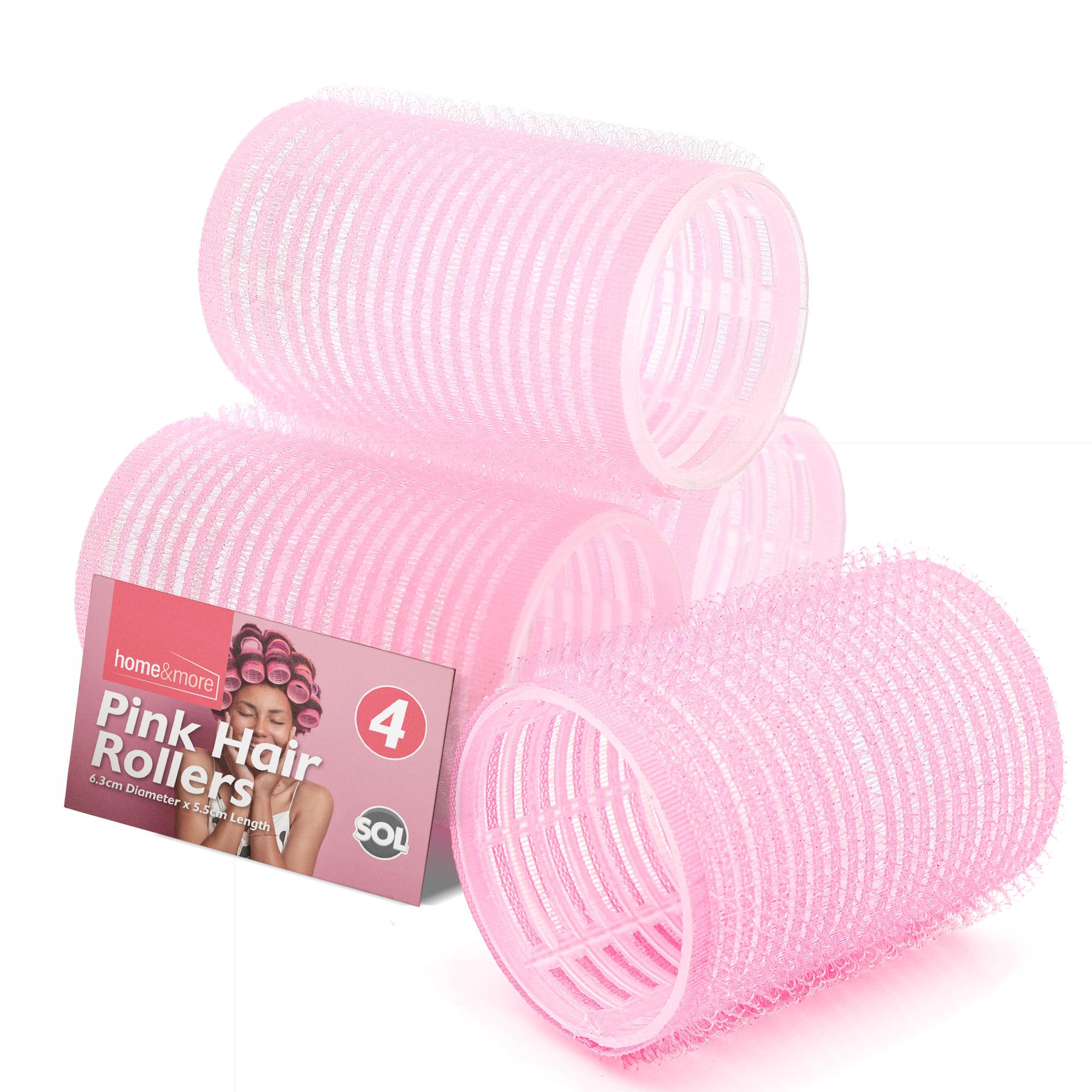 SOL 4pk Pink Hair Rollers for Hair Volume - Self Holding Rollers for Long & Short Hair - Boost Volume, Create Bouncy Waves, Reduce Heat Damage - Compact, Travel-Friendly Styling Curler