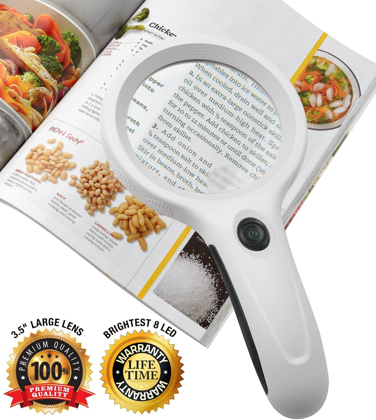 DealBasic 8 LED 10X Handheld Magnifier, 3.4-Inch (DB-M810W)