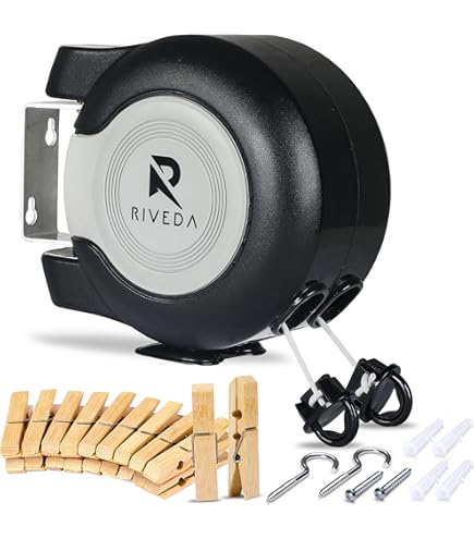 ZOES HOMEWARE Retractable Clothesline - 2x49 Ft PVC Line, ABS Shell, Lock To Prevent Sagging, For Indoor/Outdoor Use