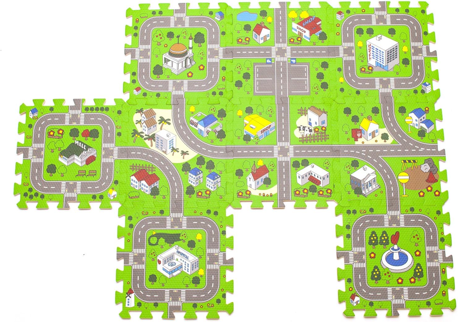 Play Mat Road Toy Foam Playmat Interlocking Floor Puzzle Road Playroom Mat Interactive Play Set Bundle with Hot Wheels Cars (5 pc - Car Set): Toys & Games