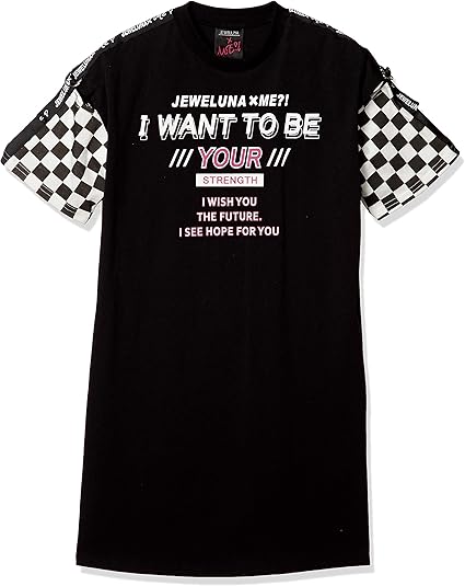 Amazon ジュエルナバイミー チェック袖あきワンピース Tワンピ 半袖 肩あき 小学生 中学生 女の子 ブラック 日本 140cm 日本サイズ140 相当 ワンピース チュニック 通販