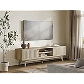 SICOTAS Modern TV Stand for 65/75/80 Inch TV, Long 70" TV Stand Entertainment Center with 2 Storage Cabinets, Fluted-Door Media TV Console Credenza Table for Living Room, Hallway, Light Oak