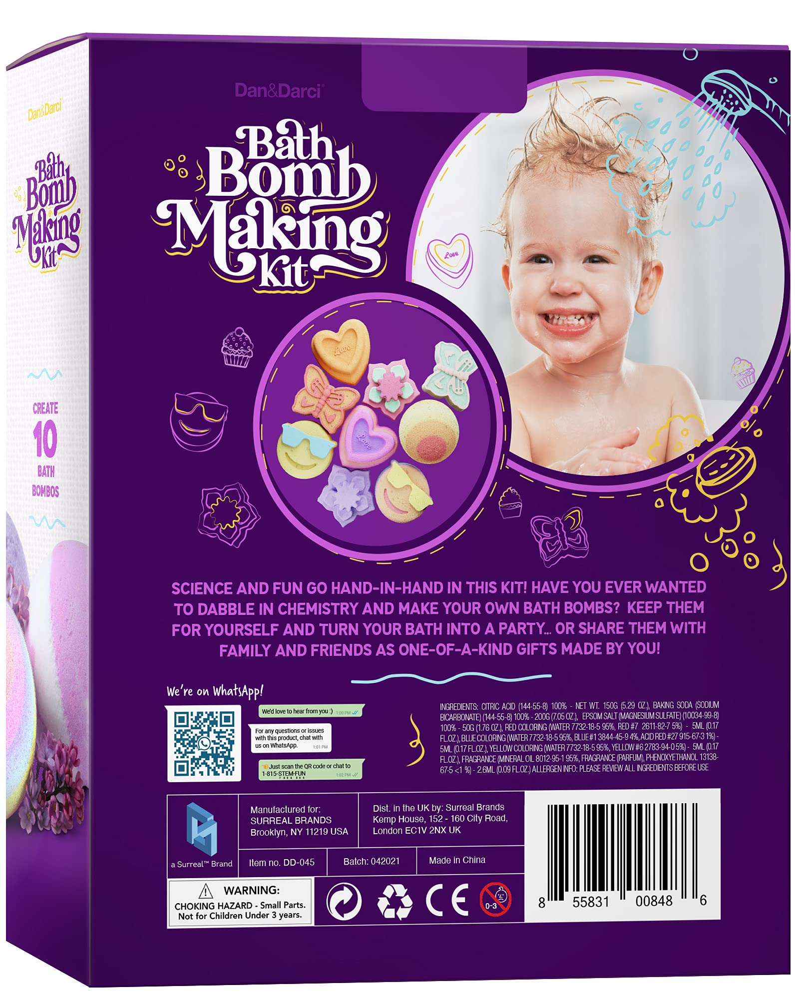 Dan&Darci Bath Bomb Making Kit for Kids - Kid Crafts Science Project - Gifts for Girls and Boys - Craft Activity Gift for Age 6, 7, 8, 9, 10, 11 & 12 Year Old Girl - Makes 10 Baths Bombs Fizzies