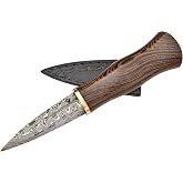 Silver Edge SGIAN DUBH Knife - Hand Forged Damascus Steel Blade Scottish Dirk - Custom Handmade Celtic - Wenge Wood Handle with Leather Sheath