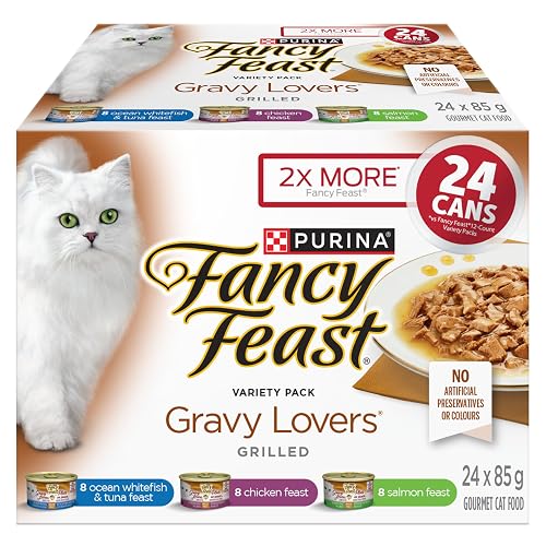 Fancy Feast Gravy Lovers Wet Cat Food, Variety Pack 85 g Can (24 Pack) | Adult canned cat food, 100% complete & balanced nutrition, variety pack with 3 flavours, easy to open pull tab cans