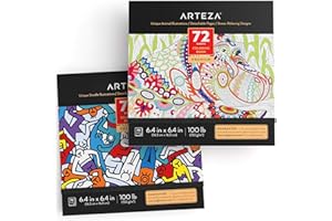Arteza Coloring Books for Adults, 2 Pack, Animal & Doodle Designs, Grey Outlines, 144 Sheets Total, 100 lb, 6.4x6.4 Inches, for Anxiety, Stress Relief & Relaxing, Detachable Pages