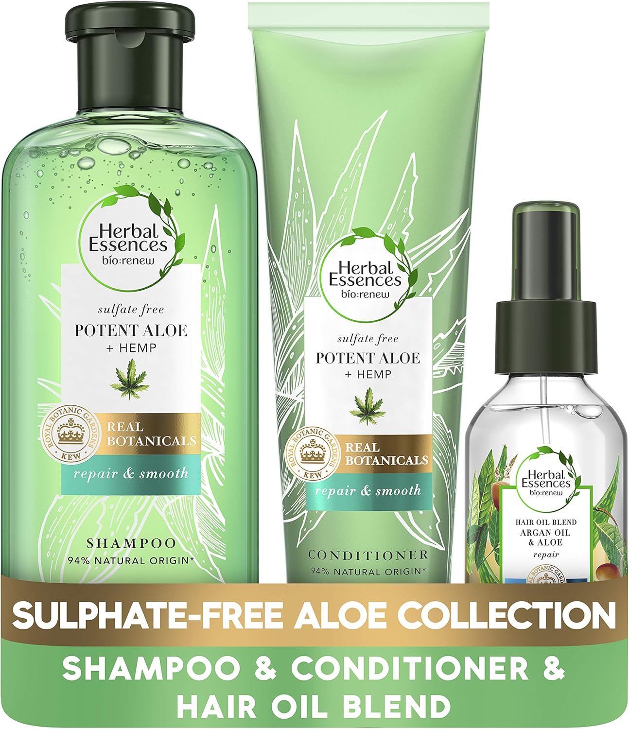 Herbal Essences Bio Renew Aloe and Hemp Sulphate Free Shampoo, Hair