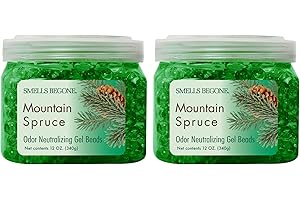 SMELLS BEGONE Odor Eliminator Gel Beads - Air Freshener - Made with Essential Oils - Eliminates Odors in Pet Areas, Bathrooms, Boats, RVs & Cars - Mountain Spruce Scent - 12 Ounce - 2 Pack