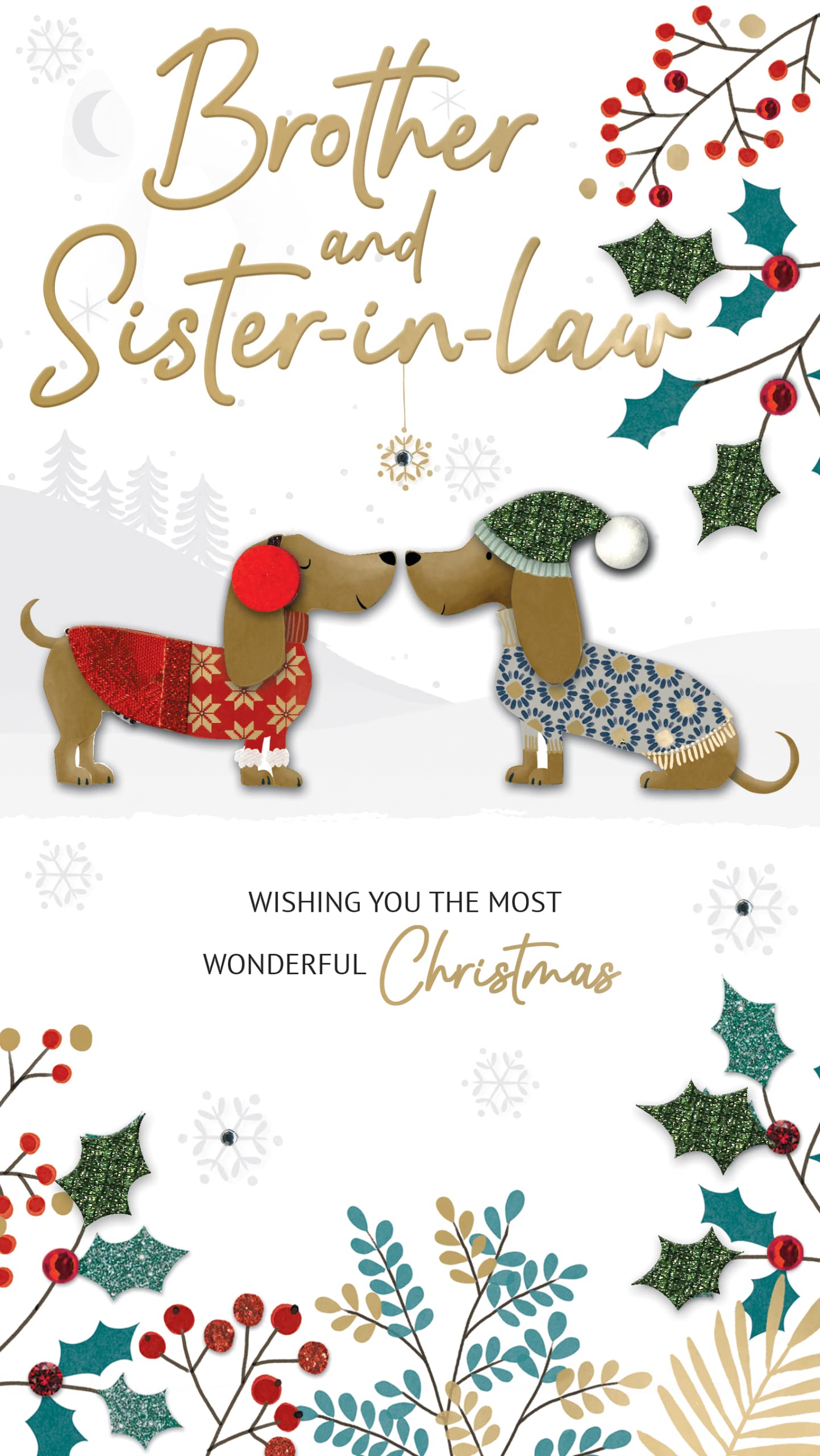 Brother & Sister-In-Law Festive Dogs Christmas Card Hand-Finished Champagne Cards XCDC358