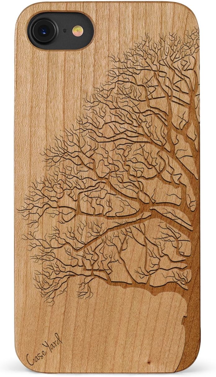 iPhone 8 Case, CaseYard [ Wood Series ] Slim Fit Hybrid Case for Apple iPhone 8,Lightweight Premium Made in California (Cherry) - Half Tree