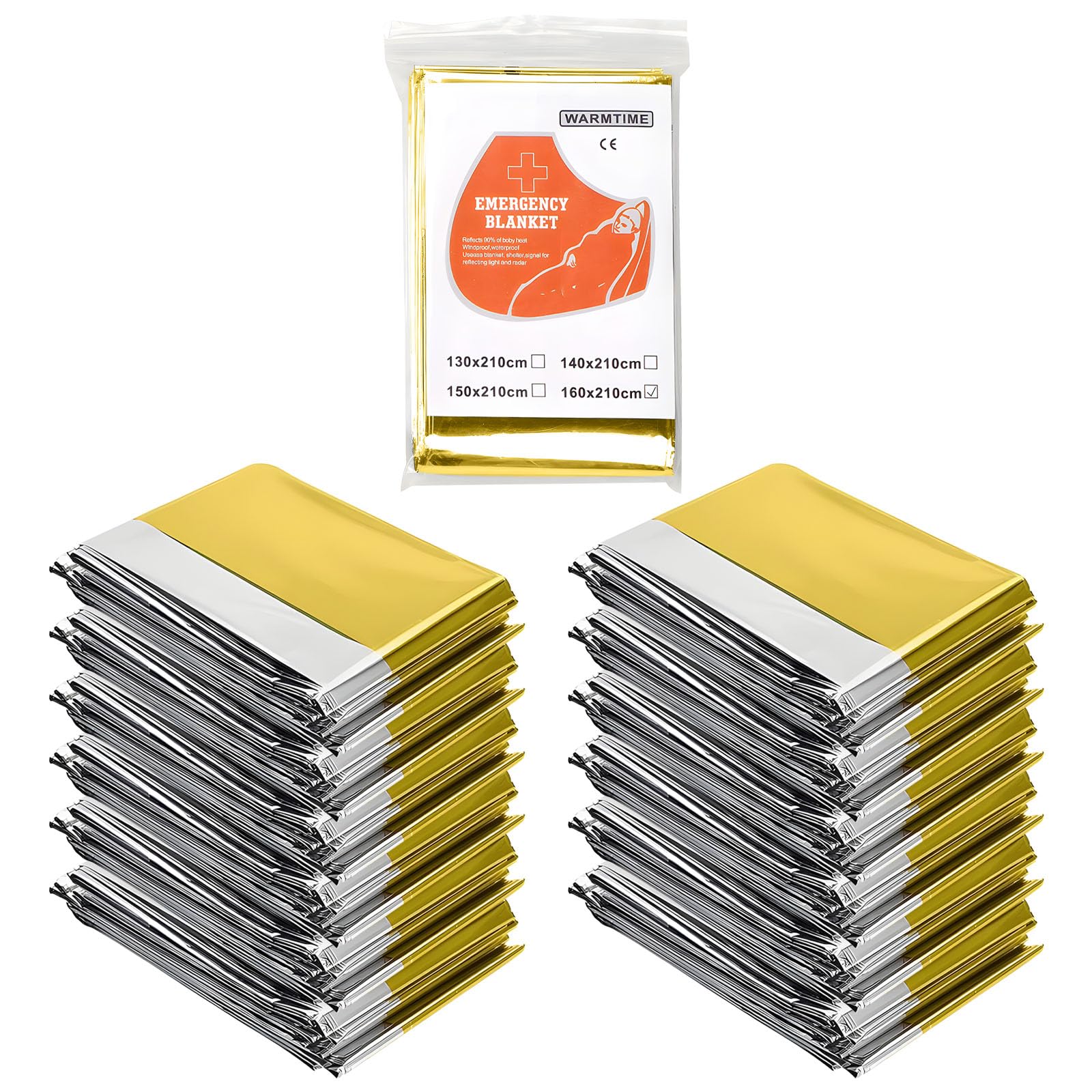 AUSYIWI 12 Pieces Emergency Thermal Blanket, 210 x 160 cm, Gold Silver Insulated Blanket, Waterproof First Aid Blanket for Rescue Protects Against Cold, Rain, Heat and Wind