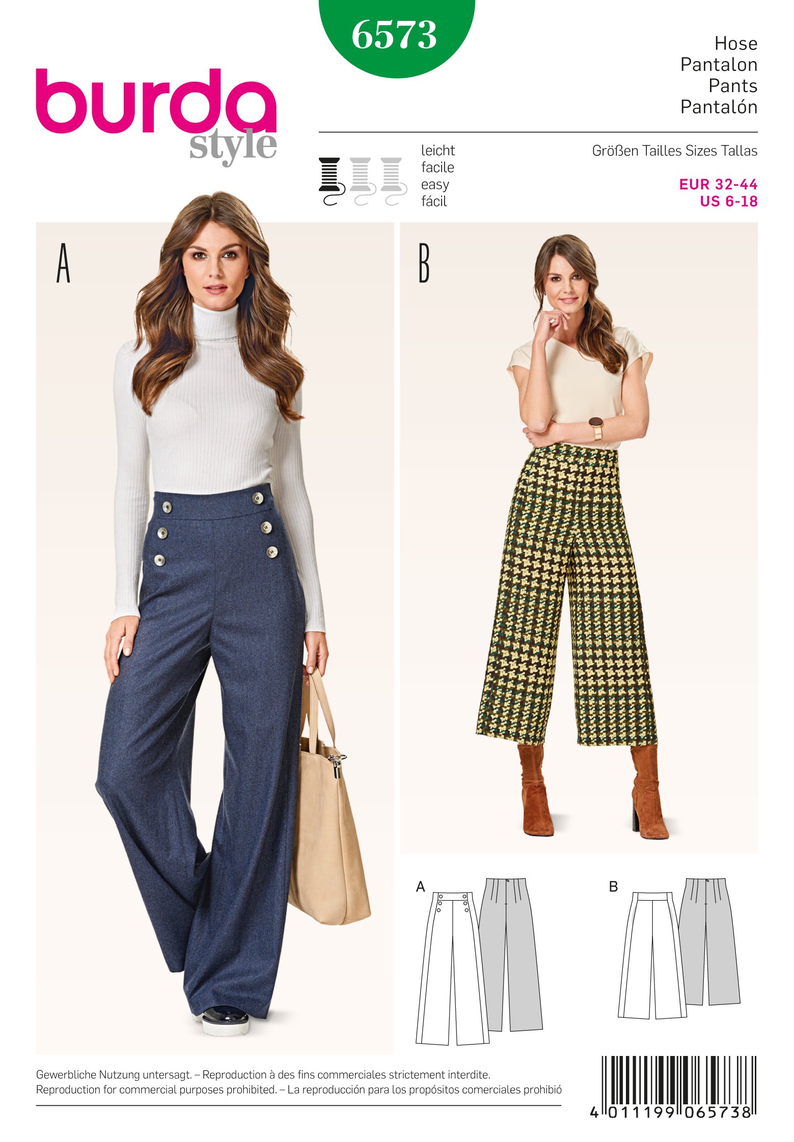 Burda Style Sewing Pattern B6573 Misses' Trousers