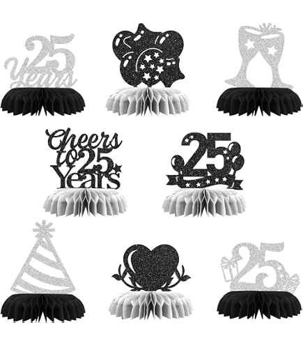 Happy 25th Birthday Table Toppers - 2 Pack Black & Gold Balloon Acrylic Centerpieces For Party Decor - View #3