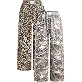 SOLY HUX Women's 2 Piece Baggy Pants Leopard Camo Print Elastic Waist Wide Leg Long Trousers Streetwear