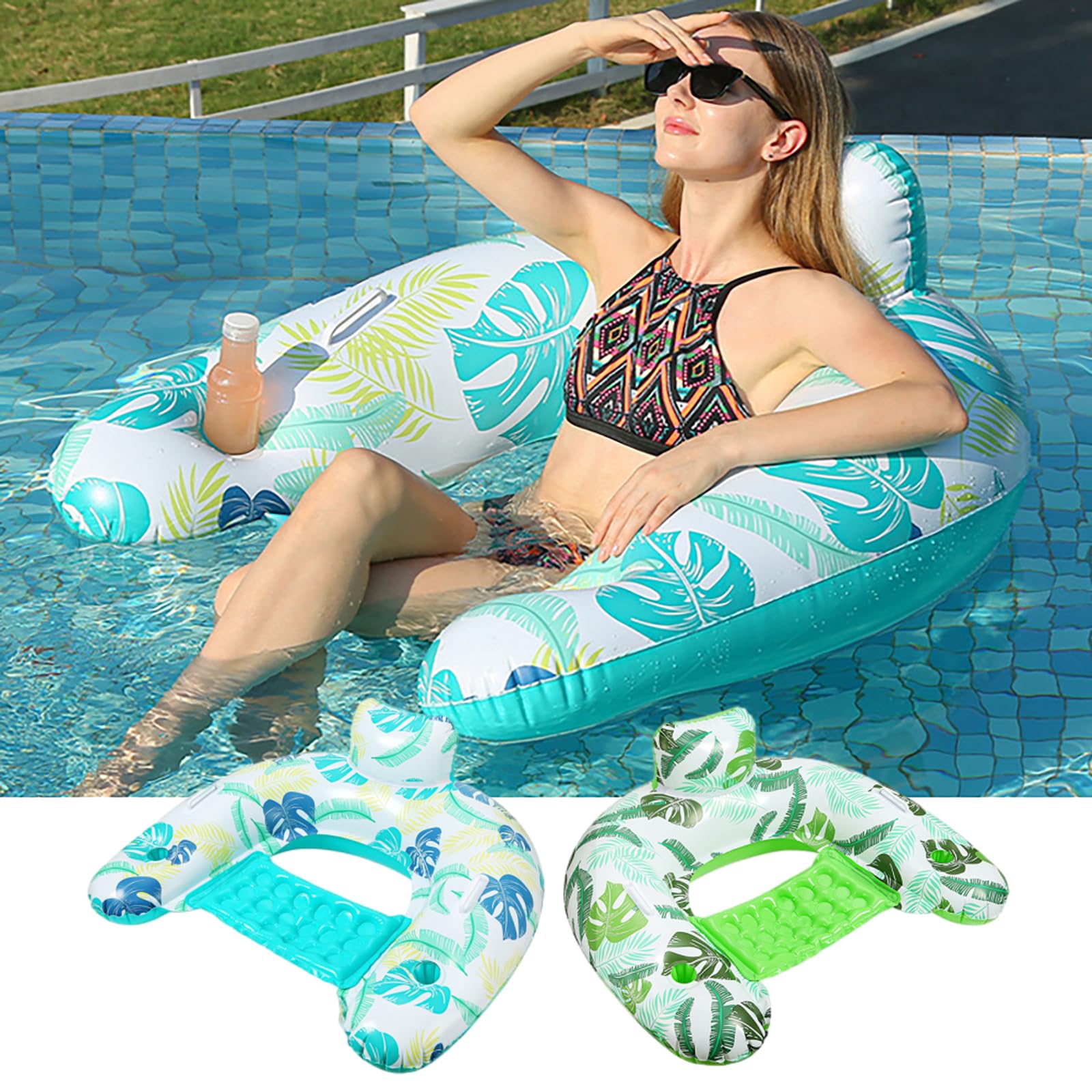 Photo 1 of Pool Floats 2 Pack Inflatable Pool Float Chairs with Cupholders Handles and Ergonomic Headrest - Ideal for Pool Parties Lakes and Rivers - Relaxing Summer Water Fun for Adults