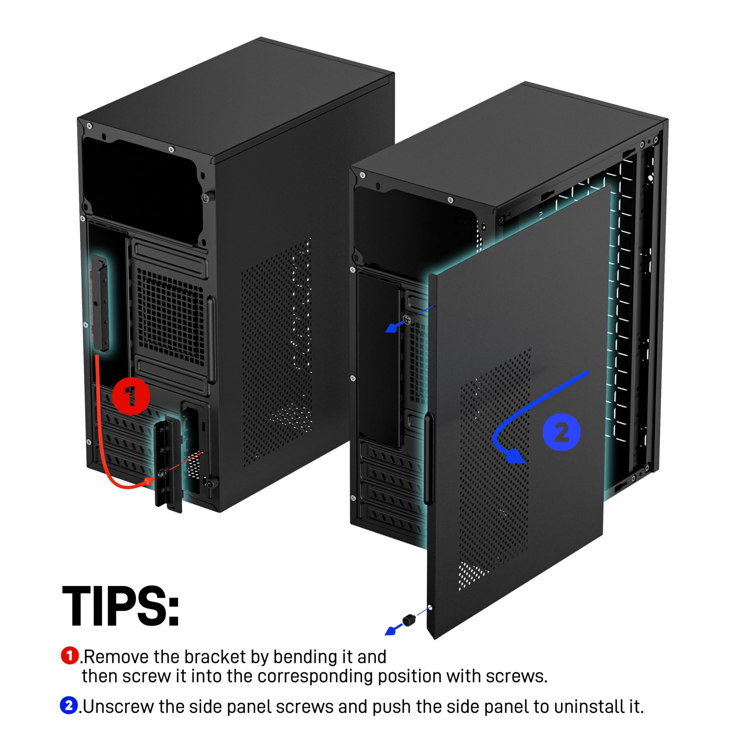 Micro ATX Case PC Case: MATX Case Mini PC ITX Desktop Computer Case Support Micro ATX MATX DTX ITX Mini PC with USB3.0, Support 3.5'' HDD (Black)