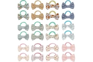 JESSCAT 24PCS Baby Hair Ties with Bows, 12 Multicolor Soft Elastic Bands (2.5cm), No-Crease Ponytail Holders for Infants, Tod