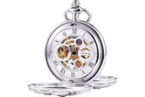 TREEWETO Mechanical Pocket Watch - Dream Dragon Skeleton Half Hunter Double Open Silver Case