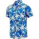 EUOW Men's Hawaiian Shirt Short Sleeve Printed Button Down Summer Beach Dress Shirts
