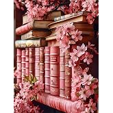 Diamond Art Kits for Adults Pink Bookshelf Diamond Painting Kit 12x16in | 5D Flowers Diamond Art Painting Kit for Adult, DIY Full Round Drill Pink Gem Art Diamond Dots Kits for Home Wall Decor Gift