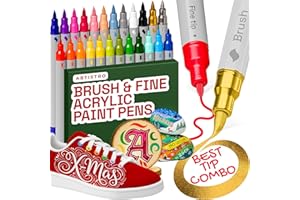ARTISTRO 24 Acrylic Paint Markers - Paint Pens Dual Tip Brush + Fine Ideal for Calligraphy - Perfect for Fabric, Rock, Glass, Wood, DIY - Art Supplies, Stocking Stuffers, Christmas Gift Idea