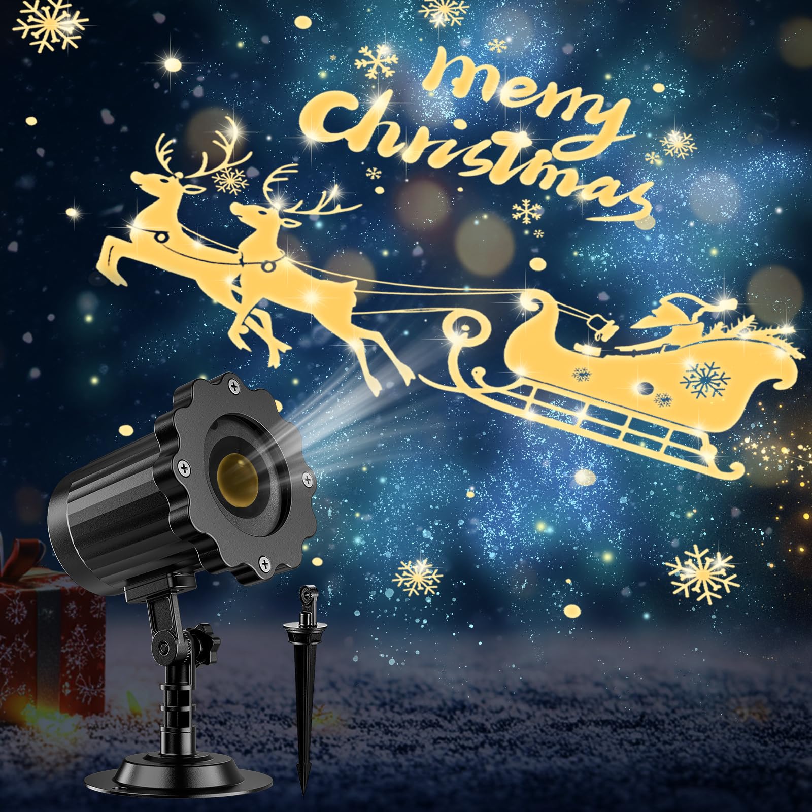 Photo 1 of 3D Dynamic Christmas Projector Lights Outdoor Indoor-2025 Upgrade Santa in Sleigh Christmas Decorations,Waterproof Holiday Projector Lights for Window Ground Roof Wall Yard Xmas Decor