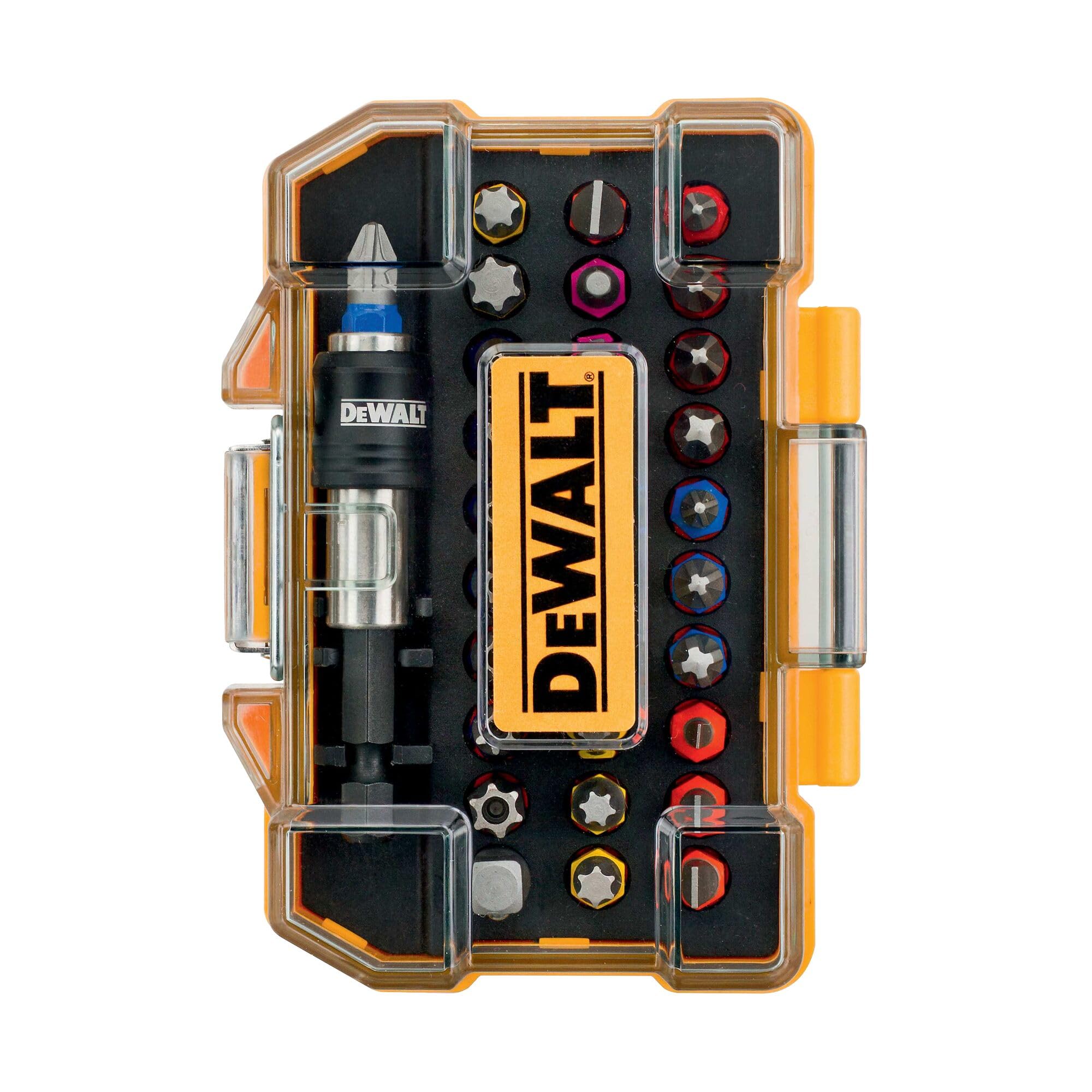 DEWALT 32-tlg. Schrauberbit-Set DT7969 (25 mm Bit-Set mit allen gängigen Schraubkopfprofilen, inkl. Schnellwechsel-Bithalter, Farbcodierung für schnelleres Finden, robuste Aufbewahrungsbox) 2
