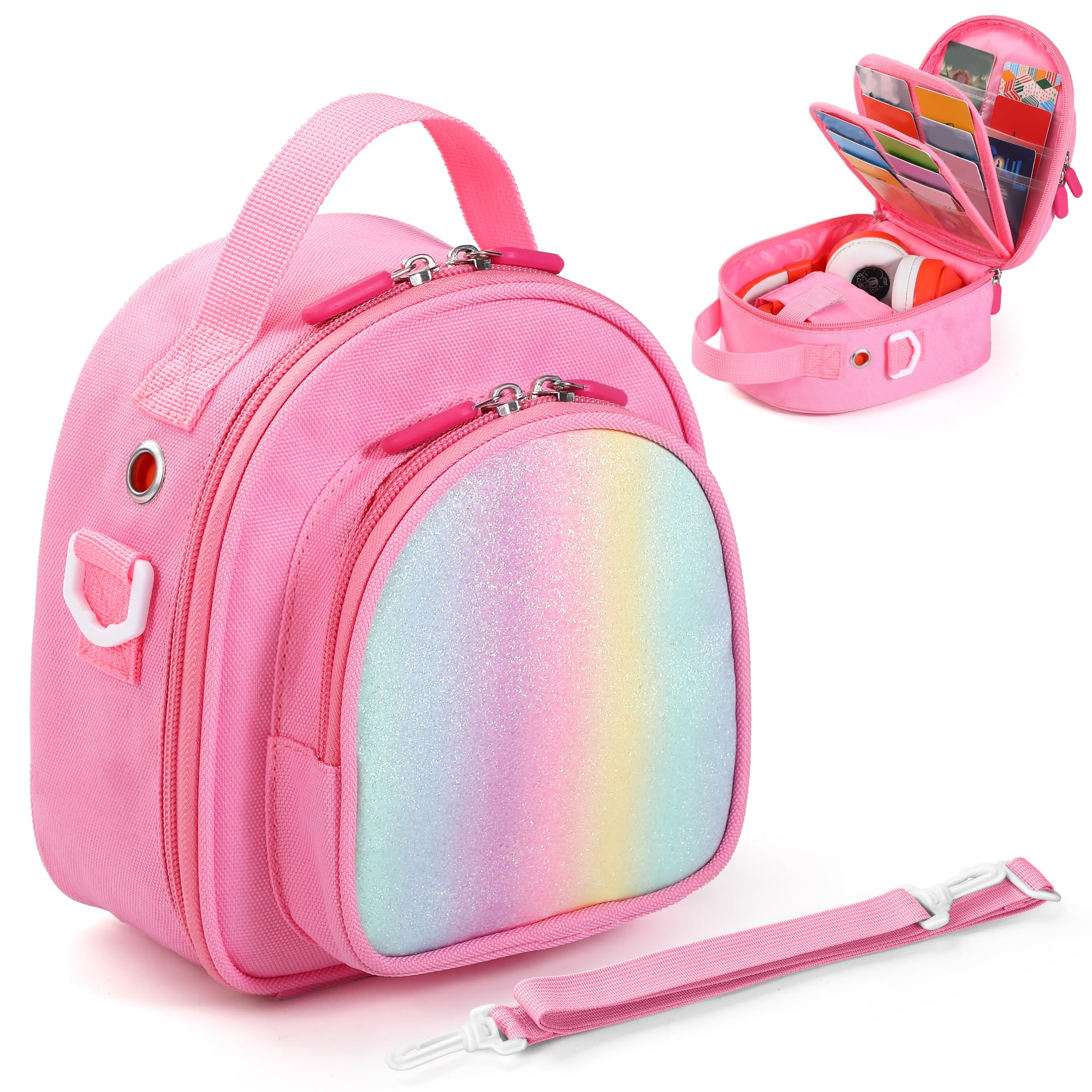 Photo 1 of MRINCA Travel Carry Case?? Compatible with Yoto Mini (2024 Edition), Card Holder for 30 Cards, Portable Storage Bag with Handle & Strap - Padded Protector for Player & Headphones (Pink)