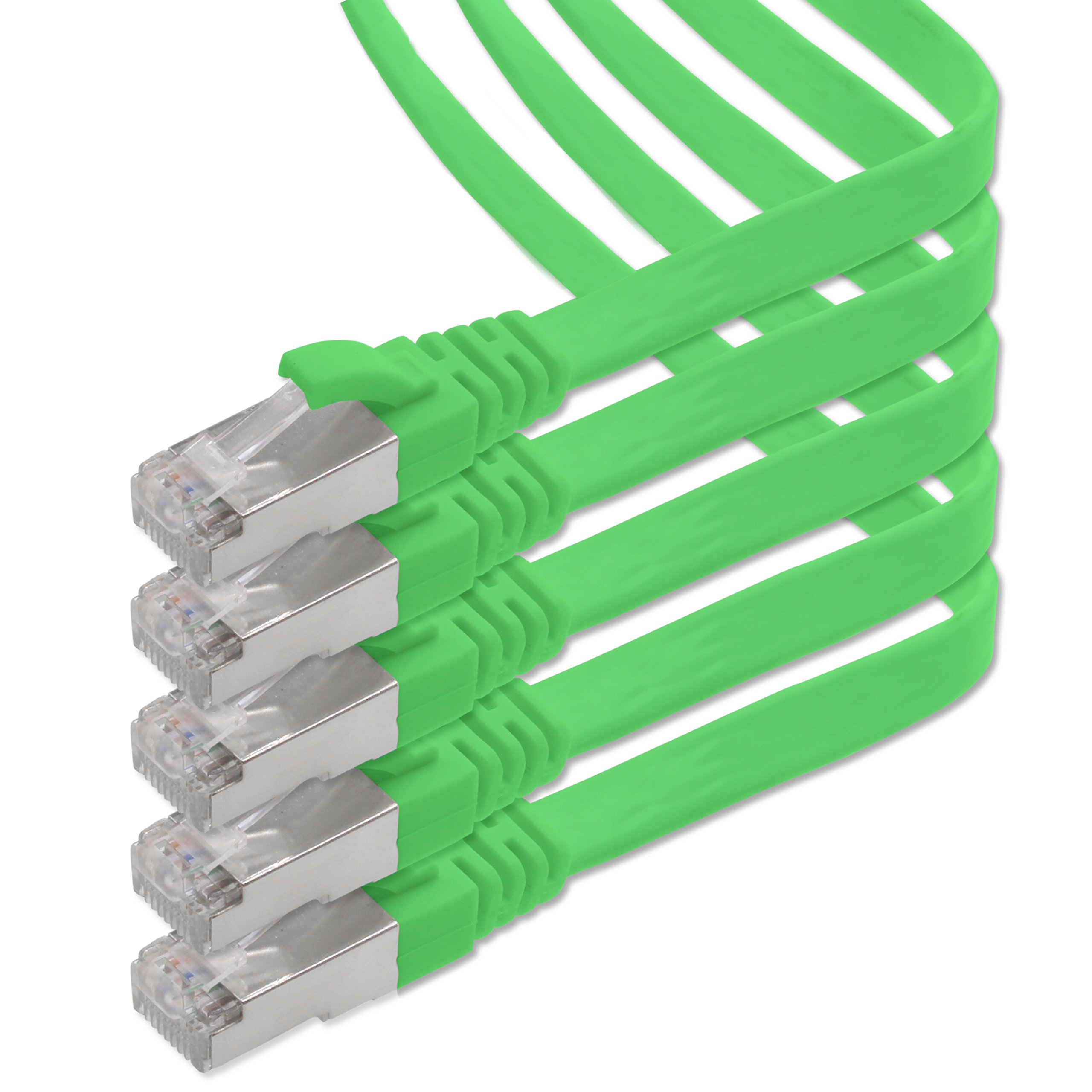 1aTTack.de 3.0 m - green - 5 pieces CAT.7 Gigabit Ethernet LAN ribbon ribbon cable (RJ45) network cable raw cable (10Gbit/s) installation cable flat slim compatible with Cat.5 - Cat.5e - Cat.6