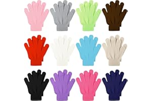 Cooraby 12 Pairs Kid's Winter Magic Gloves Children Stretchy Warm Magic Gloves Boys or Girls Knit Gloves for 6-12 Years