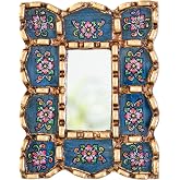 DecorContreras Peruvian Handmade Rectangle Mirror for Wall Decor | Artisan Small Mirror | Housewarming Gift | Home Decor and Gifts (Blue)