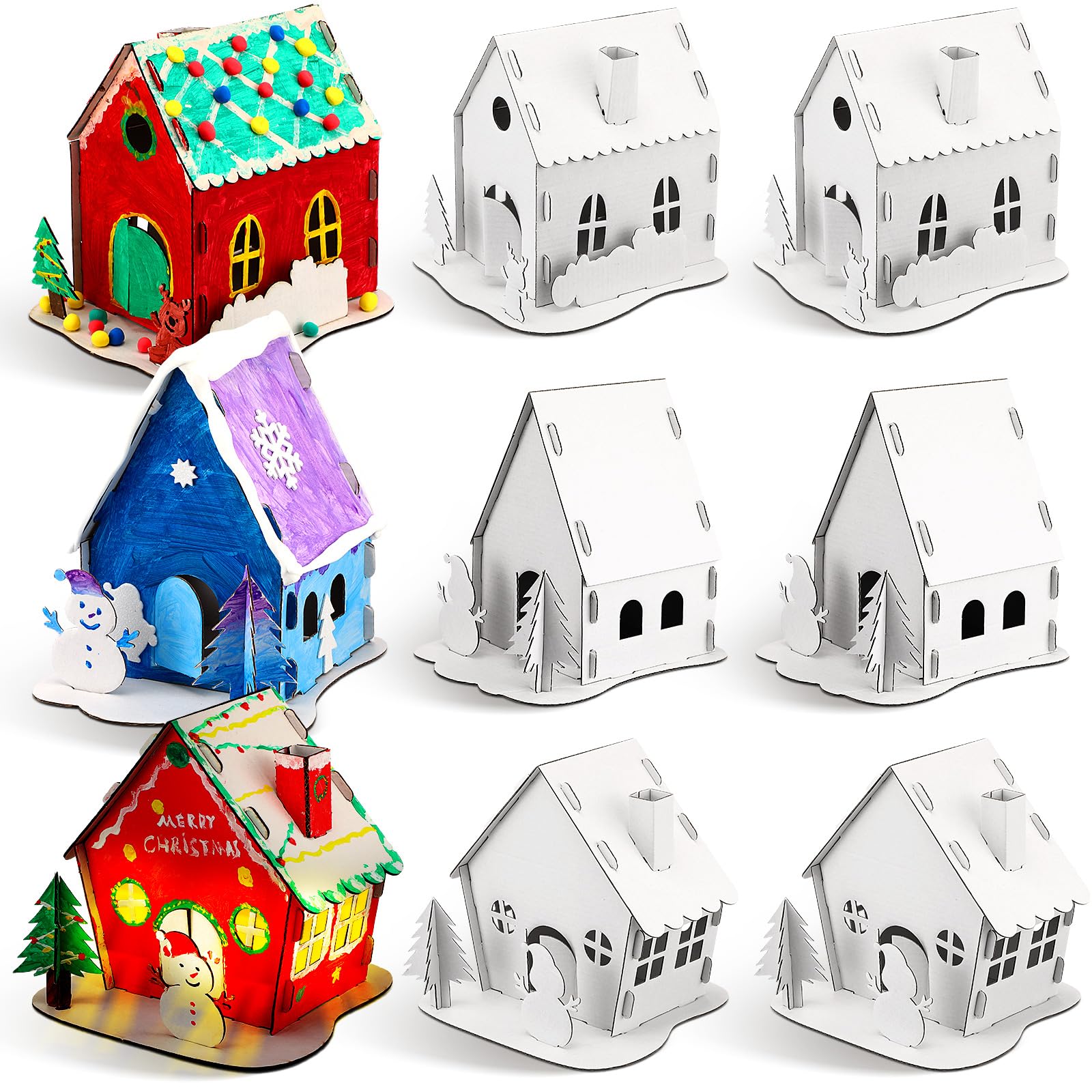 Thyle 9 Sets Christmas Cardboard Gingerbread House Kit Craft DIY ...