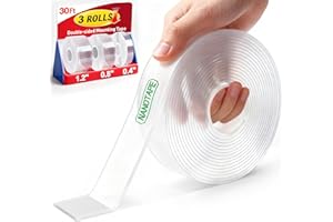 UGNEL 3 Rolls Double Sided Tape Heavy Duty, Extra Strong Nano Tape Double Sided Adhesive Strips, Clear Mounting Tape Removable Two Sided Adhesive Tape for Walls, Posters, Rug, Picture Hanging (Total 30 FT)
