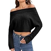 ONFERS Womens Off Shoulder Sweater Cable Knit Cropped Sweaters Batwing Long Sleeve Pullover Tops Fall Fashion Outfit