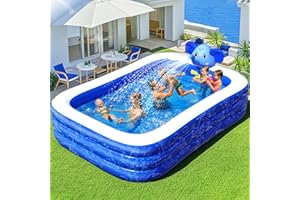 LUXPOOL Inflatable Pools with Sprinkler,Upgraded Elephant Inflatable Swimming Pool,Kids Pools for Backyard,Large Inflatable Pool for Adults Blow up Pools,Oversized Thickened Family Inflatable Pool-Blue