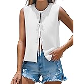Mansy Women Tie Front Vest Top Y2k Knit Crew Neck Sleeveless Crop Sweater Tank Vintage Casual Streetwear