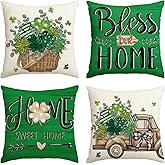 AVOIN colorlife ST Patricks Day Bless Our Home Clovers Basket Throw Pillow Covers, 18 x 18 Inch Home Stweet Home Shamrock Truck Decoration for Sofa Couch Set of 4