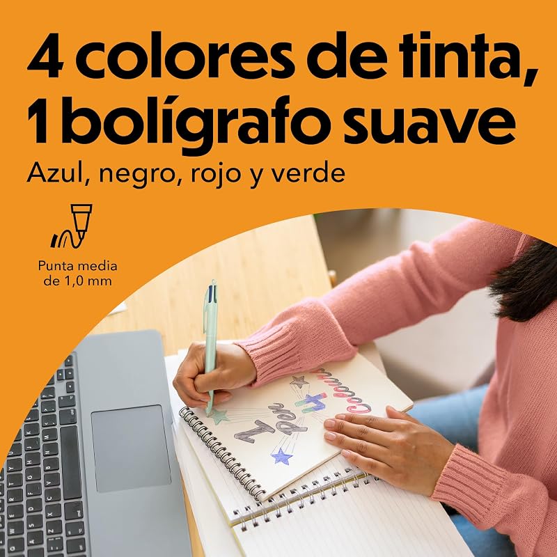 4 Cores: Tons Minerais Canetas de Ponta Média (1,00 mm) - Cores de Corpo Variadas, Pack de 5, Ótimos para material escolar, escritório e papelaria