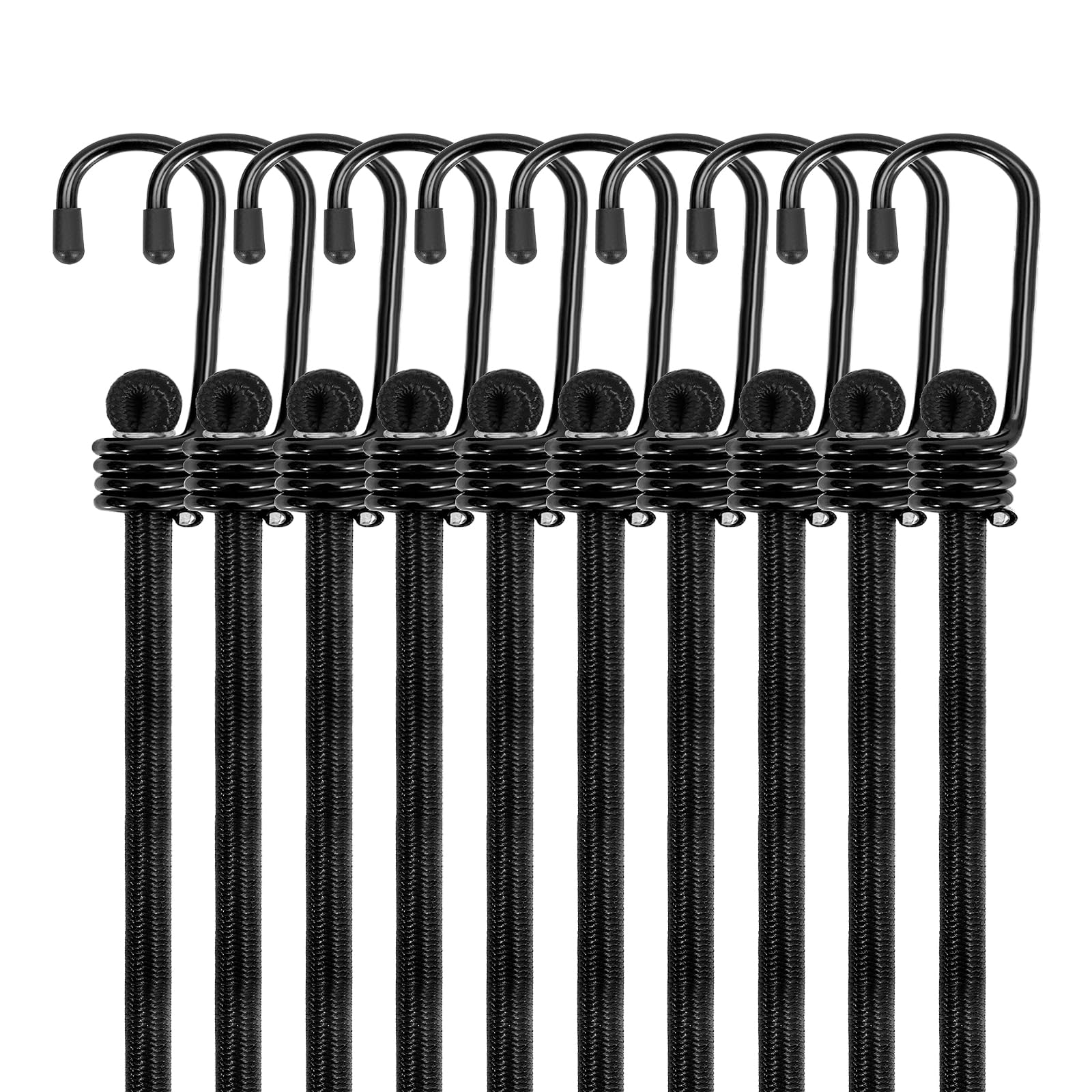 WeFine Pack of 10 Bungee Cords with Hooks Weatherproof & UV-Resistant Bungee Straps Heavy Duty Elastic Bungee Ropes for Caravan Camping RVs Trunks Luggage Racks,Black,16 inch (40CM)