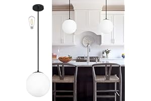 Bagood 10 Inch Globe Pendant Light Contemporary Globe Pendant Lights Black Mid Century Pendant Light Adjustable Hanging Light Fixture Matte Black Finished with Milk Glass Lampshade for Kitchen Island