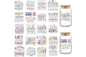 AFRITEE Bible Verse UV DTF Decals - 20 Sheets Christian Motivational Quotes Uvdtf Tumbler Wraps for 16 oz Glass Coffee Cups, God is Refuge Transfer Stickers DIY Water Bottle Craft Decor for Religious Gifts