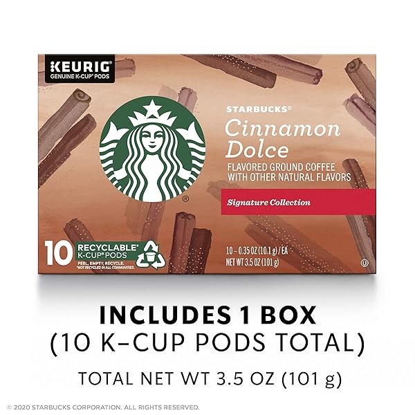 STARBUCKS FLAVORED K-CUP COFFEE PODS — CINNAMON DOLCE FOR KEURIG BREWERS — 1 BOX (10 PODS)