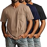 Ficerd 3 Pack Big and Tall Men's V Neck T Shirts Short Sleeve Plus Size Tees Loose Casual Basic Oversized Tops with Pocket